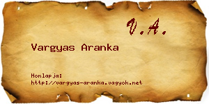 Vargyas Aranka névjegykártya